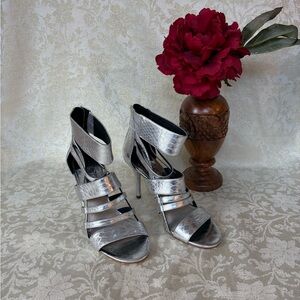 Michael Kors Silver Gentle Snakeskin Embossed Strappy Heels